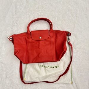 Longchamp Le Pliage Cuir Small Leather Crossbody Bag red/ new